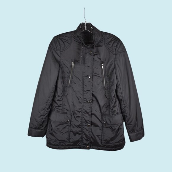 Banana Republic Coat Women's Medium Black Quilted Puff Fall Jacket Zip Pockets - Picture 1 of 11